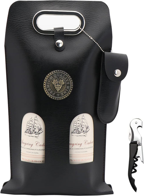 DIWNELEM Leather Wine Bag Leather Wine Gift Bags with Wine Opener Wine Tote Carrier Bag Champagne Beer Bottle Bags for Wedding, Birthday,Travel, W...