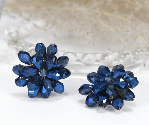 AeraVida Dazzling Chrysanthemum Flower Deep Blue Crystals Base Metal Clip on Earrings | Deep Blue Earring | Blue Flower Clip on Earrings |Chrysant...
