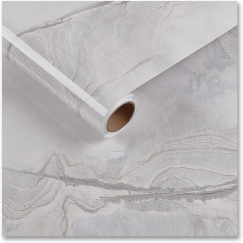 CRE8TIVE Grey White Marble Contact Paper for Countertops Glossy Marble Wallpaper Peel and Stick Countertop Contact Paper Waterproof Self Adhesive ...