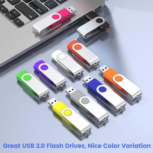 ABLAZE 1GB Flash Drive 10 Pack, USB 2.0 Memory Stick with Lanyards Swivel Thumb Drives Bulk 1GB Pendrive U Disk for Data Storage (Mixcolors)...