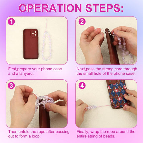 2pcs Beaded Phone Bracelet Strap, Crystal Butterfly Flower Pearl Phone Beaded Wrist Strap Phone Bracelet Lanyard for Women Phone Keychain Charm (W...