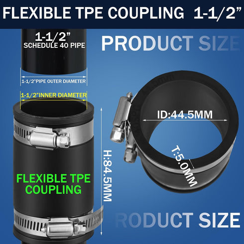 2 Pcs Flexible TPE Coupling with Stainless Steel Clamps for Plastic and Copper Plumbing Connections, High Temperature Resistant Material, Black (1...