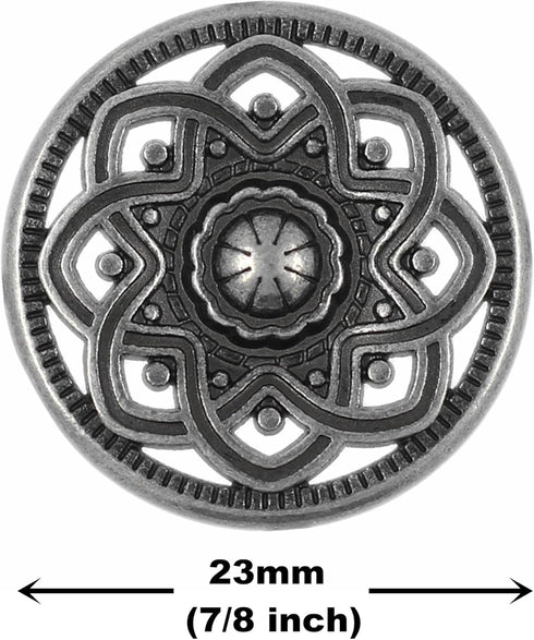 Bezelry 12 Pieces Octastar Flower Metal Shank Buttons. 23mm (7/8 inch) (Gray Silver)...