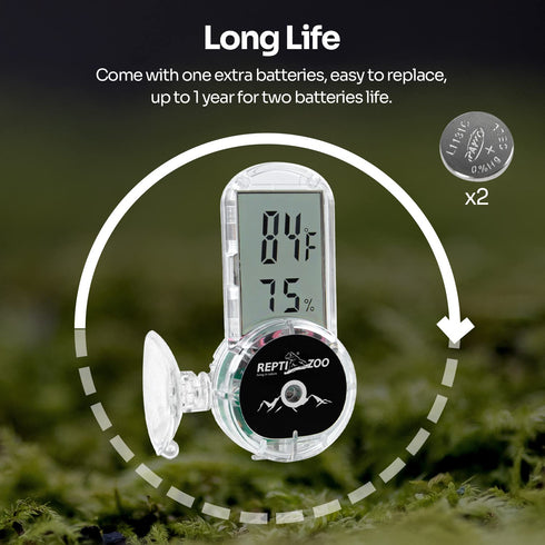 REPTI ZOO Upgraded Reptile Terrarium Thermometer Hygrometer,Digital Pet Temperature and Humidity Gauge with Suction Cup for Reptile Rearing Box Ta...