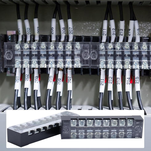 Antrader 10-Pack 8 Positions Dual Rows 600V 15A Wire Barrier Block Screw Terminal Strip with Cover TB-1508...