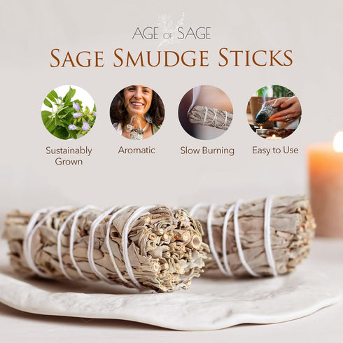 White Sage Smudge Sticks 4" Long - Burning Sage Bundle for Cleansing House, 3pk...