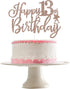 Happy 13th Birthday Cake Topper Rose Gold for Girls - Double-Sided Glitter Decorations...