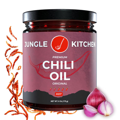 Jungle Kitchen Spicy Crunchy Garlic Chili Oil Vegan & Gluten-Free - Spicy Chili Crisp- Crunchy Garlic Chilli Oil Spicy Great Sauce & Toppings for ...