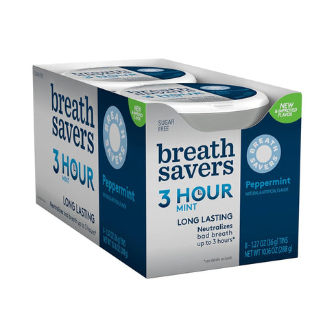 BREATH SAVERS Peppermint Flavored Sugar Free Breath Mints Tins, 1.27 oz (8 Count)...