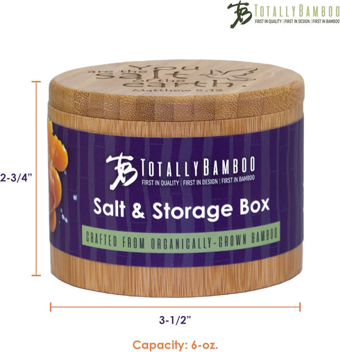 Totally Bamboo Salt Cellar Bamboo Storage Box with Magnetic Swivel Lid, 6 Ounce Capacity, You are the Salt of the Earth Matthew 5:13 Engraved on L...