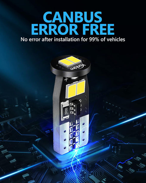 Yorkim 194 LED Bulb White CANBUS Error Free T10 LED 6-SMD 2835 Chipsets 2825 168 W5W Bulb No Polarity Replacement Bulbs for Map Dome Trunk Liscens...