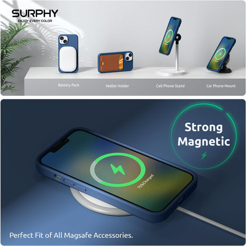 SURPHY (4 in 1 Designed for iPhone 14 Case Compatible with MagSafe (6.1 inch, 2022), with 2 Pack Screen Protector + Camera Cover, Liquid Silicone ...