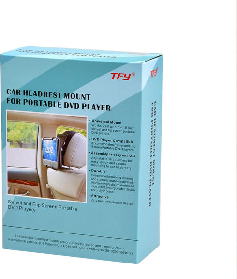 TFY Universal Car Headrest Mount Holder with Angle- Adjustable Holding Clamp for Swivel Screen Portable DVD Players, Black...