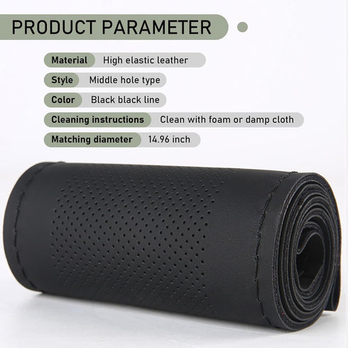 1 PC Car Steering Wheel Cover with 2 PCS Sewing Tool, 14.9In Durable Waterproof Leather Steering Wheel Protector, Universal Breathable Elastic Ste...
