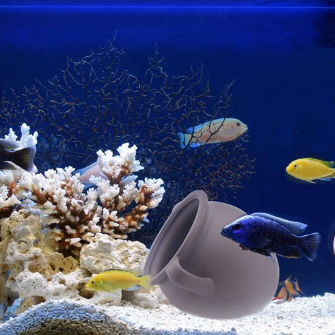 Saim Ceramic Jar Aquarium Ornament, Aquarium Cave Ceramic Vase Decoration Fish Hiding Cave for Cichlid Betta Amano Shrimp to Fish Hideaway and Bre...