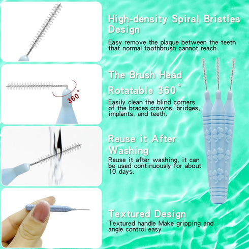 Slim Interdental Brushes, Orthodontic Brushes for Braces, Oral Dental Hygiene Flosser Cleaning Tool for Deep Cleaner 0.7-0.8mm Medium/Large Gaps 3...
