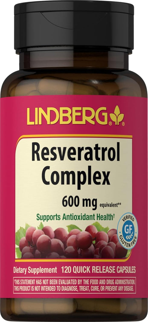 Lindberg Resveratrol Supplement | 100mg | 120 Capsules | with Grape Seed and Red Wine Extracts | Non-GMO, Gluten Free...