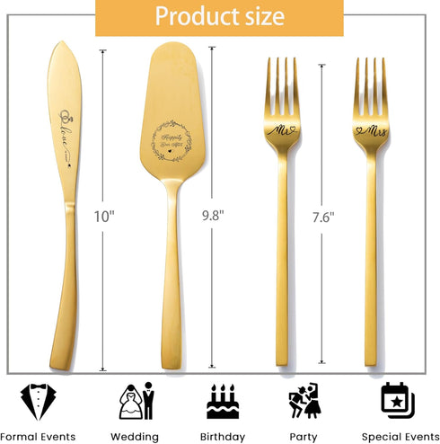 Cake Cutting Set for Wedding, Wedding Cake Knife and Server Set for Birthday, Bridal Shower Gifts (Gold)...