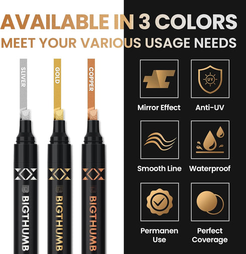 6Pcs Liquid Chrome Paint Markers, Dual Tips Gloss Mirror Marker, Oil-based Permanent Chrome Maker, Reflective Metallic Pen Markers for Repairing, ...