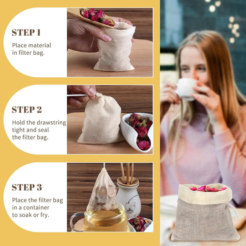 24 Pieces Reusable Tea Filter Bags 4 x 6 Inch, Natural Muslin Drawstring Bags for Loose Leaf Tea, Spice, Cooking Soup & Bone Broth - Fine Mesh Str...
