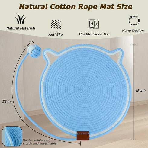 Cat Scratcher Mat, Natural Cotton Rope Round Horizontal Scratching Pads with Ball Toy, Cat Furniture Protector Scratch Pad for Indoor Cat Scratche...