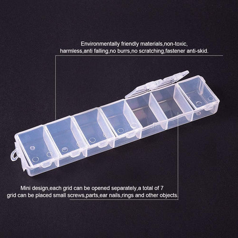 PH PandaHall 8 Pack 7 Grids Jewelry Dividers Box Organizer Clear Plastic Bead Case Storage Container for Beads, Jewelry, Nail Art, Small Items Cra...