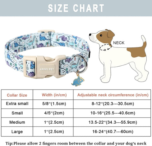ARING PET Dinosaur Dog Collar-Cute Dog Collar for Small Dogs, Adjustable Dinosaur Print Pet Collars Puppy Collar for Small Medium Large Dogs...