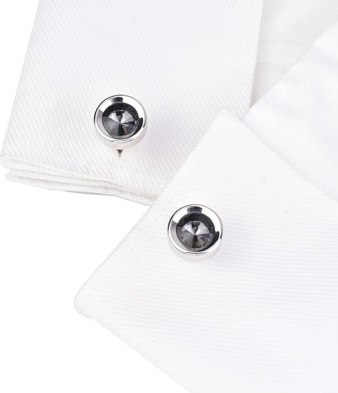 Mens classic cufflinks business wedding shirts gifts (Grey crystal)...