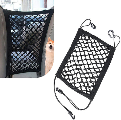 1 PC Car Front Seat Pet Barrier Net, 11.4 x 10.2 Dog Anti-Falling Retractable Elastic Protector, Doublelayer Thick Mesh Ventilable Visible Safety ...