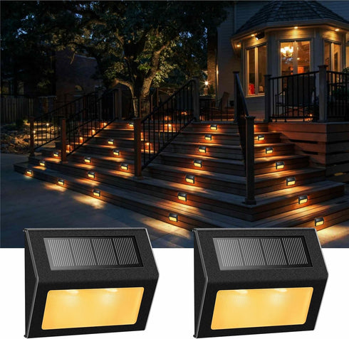 XLUX Outdoor Solar Lights for Stairs Steps Decks, Fences Yard Pathway, LED lamp, Rainproof, 2 Pack Black Metal Housing...