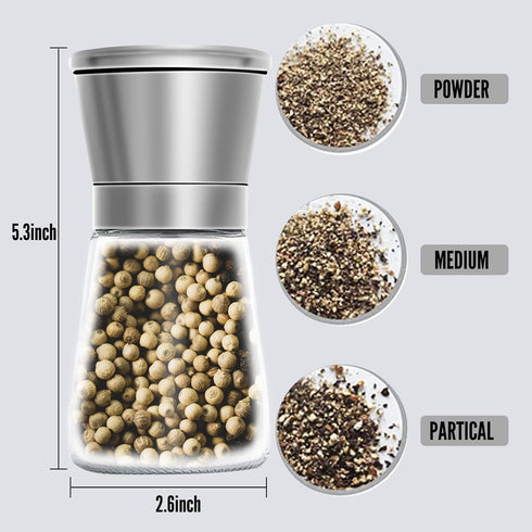 Pepper Grinder, Spice Mill with Ceramic Blades, Salt Grinder Refillable, Stainless Steel Dust Cover, Pepper Mill for Kitchen or Outdoor Picnic (18...