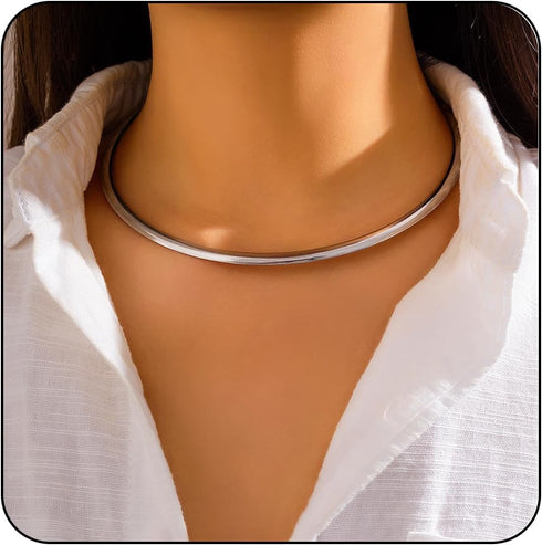 Vintage Gold/Silver Choker Necklace for Women,Dainty Simple Bolt Fishbone Necklaces 14K Gold Plated Snake Chain Necklace...