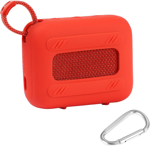 for JBL Go 4 Waterproof Bluetooth Speaker Silicone Cover Case, Portable Silicone Travel Case with Carabiner, Protective Skin Case (Red Case) - co2...