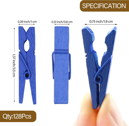 (Pack of 128) Mini Wooden Colored clothespins,16 coloers Each 8pcs...