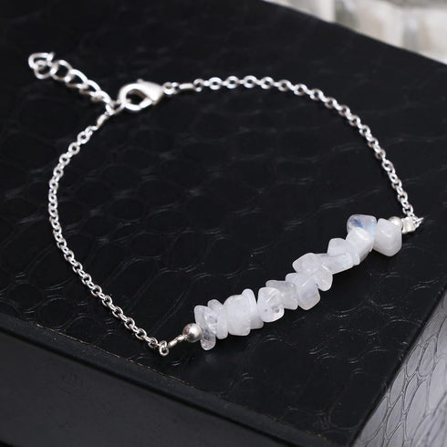 Gempires Natural Moonstone Bar Bracelet, New Beginning Gemstone, June Birthstone Jewelry, Perfect Gift, Adjustable 7 to 8-inch Chain (Moonstone)...