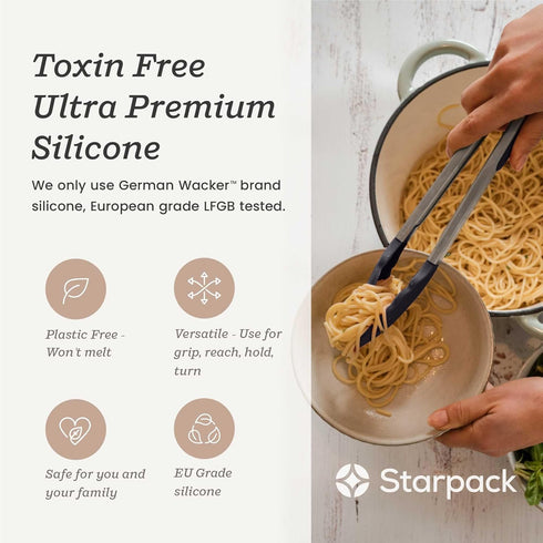 StarPack Premium Silicone Kitchen Tongs 9-Inch - Stainless Steel with Non-Stick Silicone Tips, High Heat Resistant to 600°F, For Cooking, Serving,...