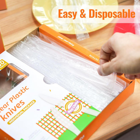 Disposable Plastic Knives Clear, Pack of 50 Individually Wrapped...
