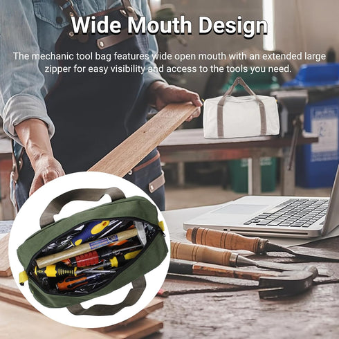 Tool Bag, Large Capacity Storage, Wear Resistant, Portable and Universal, Professionals Choice, Convenient Wide Mouth for Auto Repair, Woodworking...
