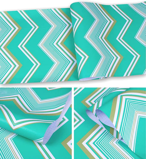Y1332 Chevron Stripe Peel and Stick Wallpaper 17.7in x 9.8ft Vinyl Geometric Herringbone Self Adhesive Contact Paper Shelf Liner for Kids Room Fur...