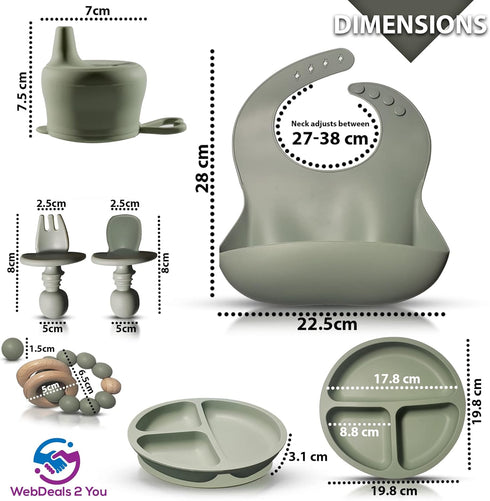 Baby Feeding Set Silicone Baby Bib Baby Plate Bowl Spoon Fork Divided Plate Baby Teether Baby Led Weaning Baby Gift Set...