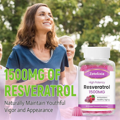 Sugar Free Resveratrol Gummies 1500mg - High Purity Resveratrol Supplement for Antioxidant, Healthy Aging, Skin, Brain, Organic - 60 Gummies...