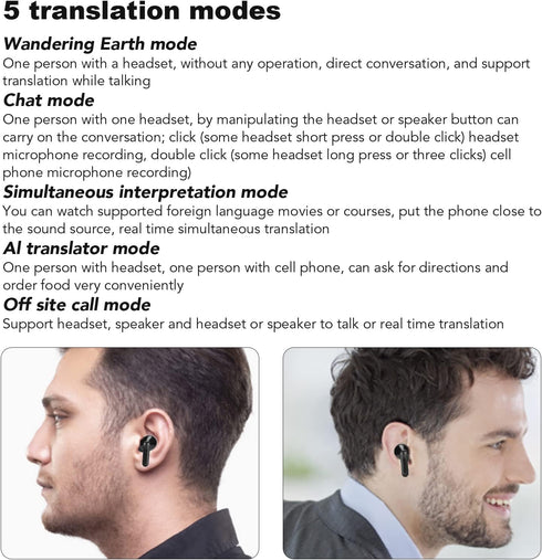 Language Translator Earbuds, 84 Languages Translation Headset Device Portable Bluetooth Language Translator for Travel, Business and Learning (Bla...