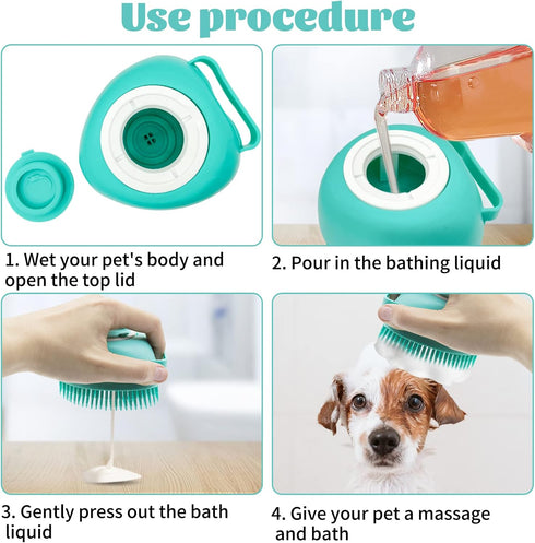 WishLotus Pet Bath Brush, Soft Silicone Cat Grooming Brush Dog Bath Massage Brush Shampoo Dispenser Heart-Shaped Multifunctional Bath Brush for Pe...