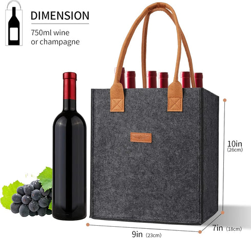 6 Bottle Wine Tote Bag, Insulated Thermal Padded Wine Bottle Carrying Cooler Carrier for Travel, Picnic, Great Gift for Wine Lover (Dark Grey)...
