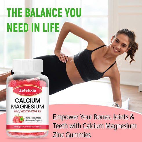Sugar Free Calcium Gummies for Women Men, Calcium Magnesium Zinc with Vitamin D3 & K2, Calcium Magnesium Supplement for Bones Muscles and Joints, ...