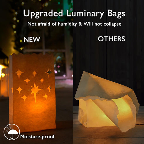 Homemory White Luminary Bags, Upgraded Moisture-Proof Candle Bags, Stars Design Luminaries for Wedding, Party, Halloween, Thanksgiving, Christmas ...