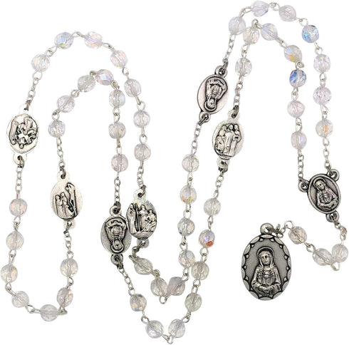 VILLAGE GIFT IMPORTERS 7 Sorrows Chaplet with Clear Crystal Beads - Servite Rosary (CLEAR CRYSTAL)...