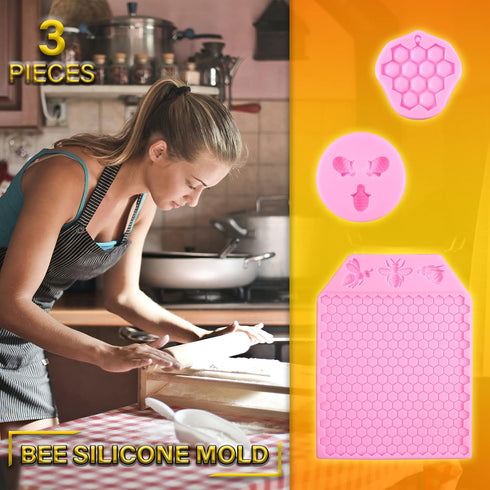 3 Packs 7 Cavity Bumble Bee Silicone Mold Honeycomb BeesChocolate Molds Silicone Beehive Fondant Beehive Baking Molds Candy Mold (Honeycomb Bee)...