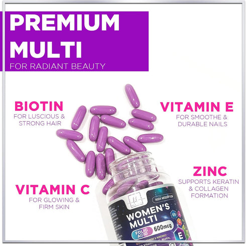 Womens Complete Multivitamin - Once Daily Women's Multi with Vitamin A, B6, B12, C, D, Biotin, Folate, Iron & Zinc, Energy & Immune Health Support...