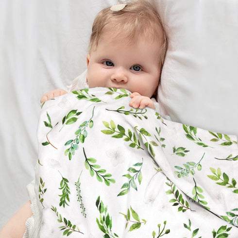 BORITAR Floral Leaf Baby Blanket for Boys Girls Super Soft Double Layer Minky with Dotted Backing for Nursery Stroller Crib Bed Newborns Spring Su...